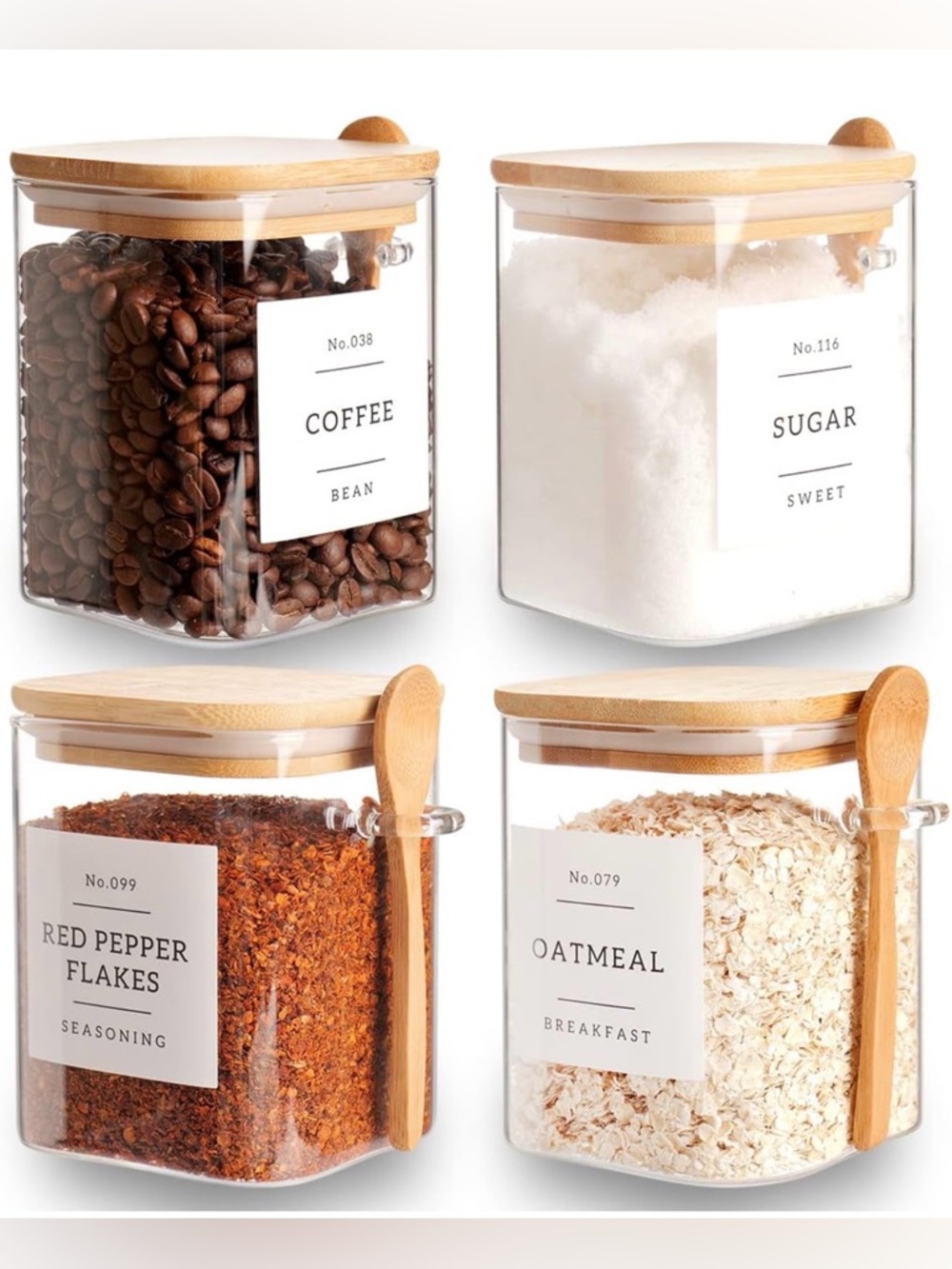 ✨NEW✨NIB✨4 pack of 27oz Glass Jars with Spoons & Bamboo Lids